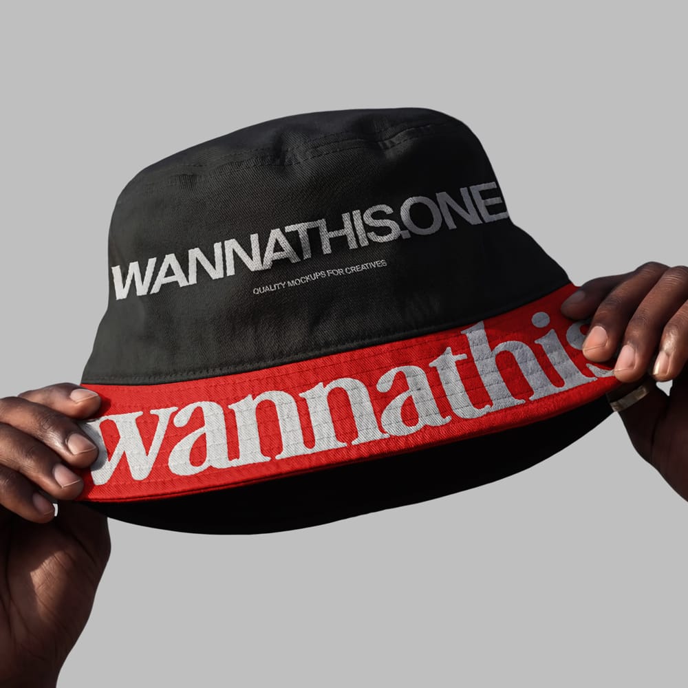 Free Hands Holding Bucket Hat Mockup PSD