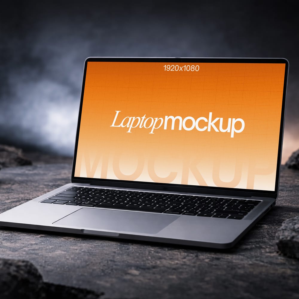 Free Laptop Mockup on Stone PSD