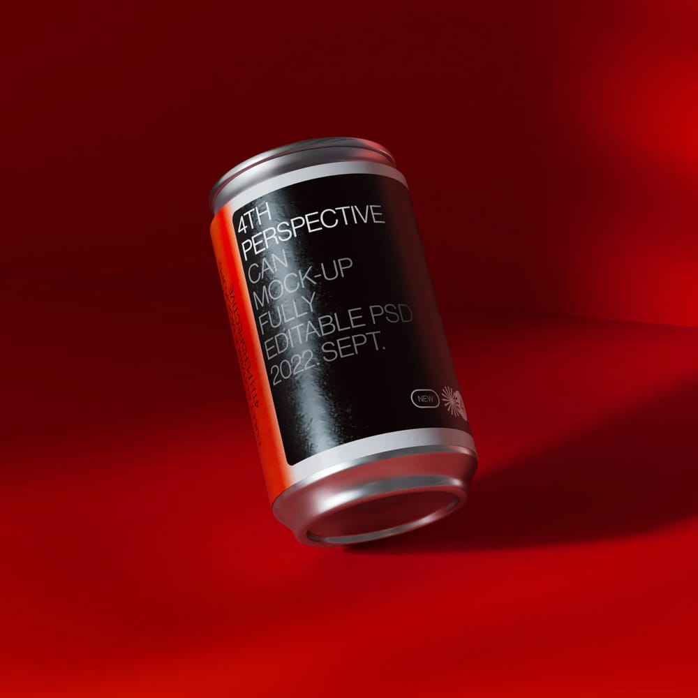 Free Minimalist Floating Energy Drink Can Mockup PSD