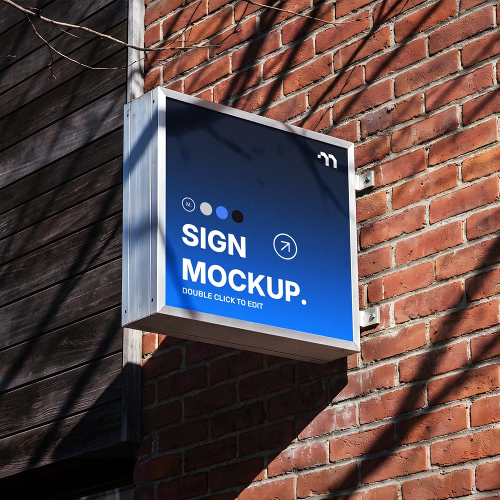 Free Outdoor Square Wall Sign Mockup PSD