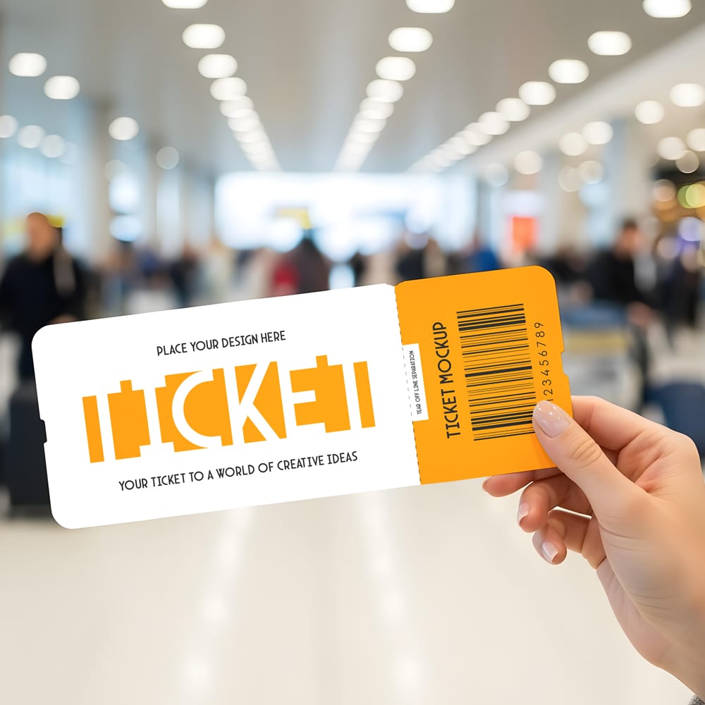 Free Realistic Hand-Held Event Ticket Mockup PSD