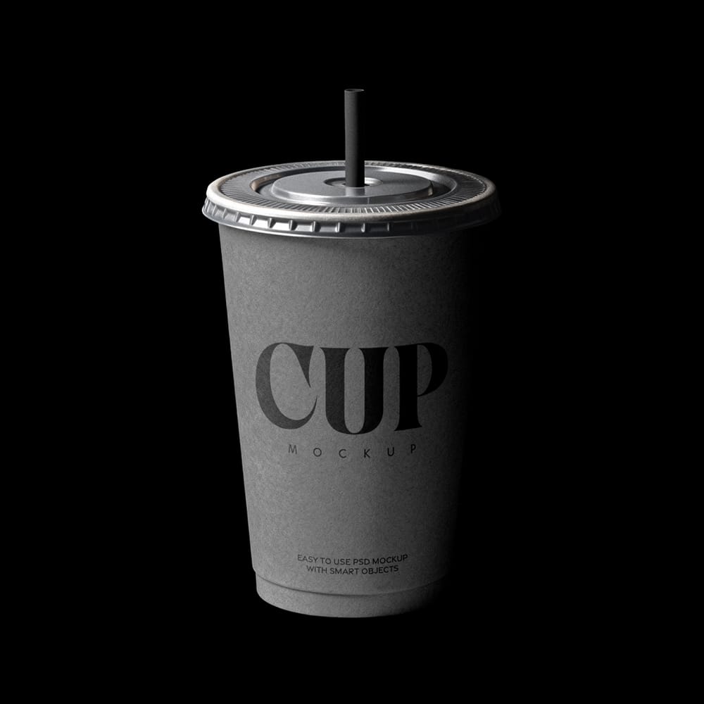 Free Takeaway Coffee Cup with Straw Mockup PSD