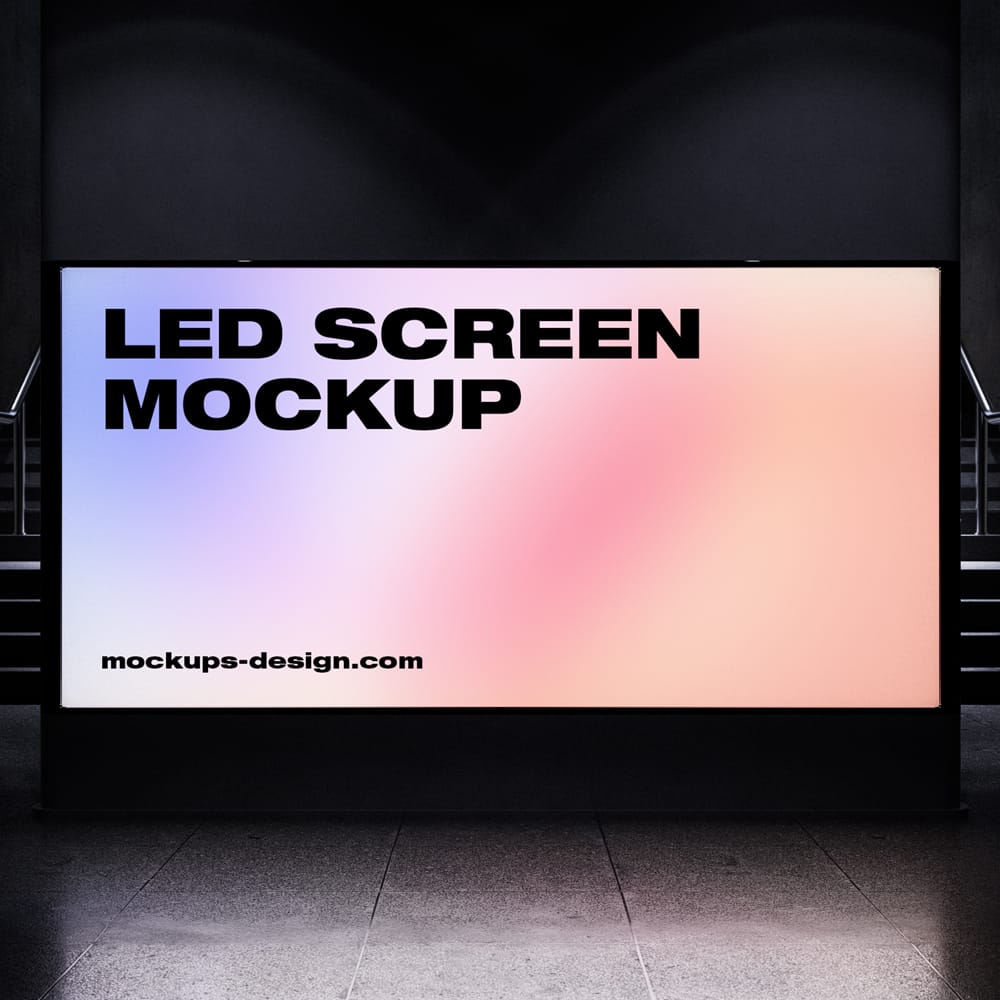Free Underground LED Screen Billboard Mockup PSD