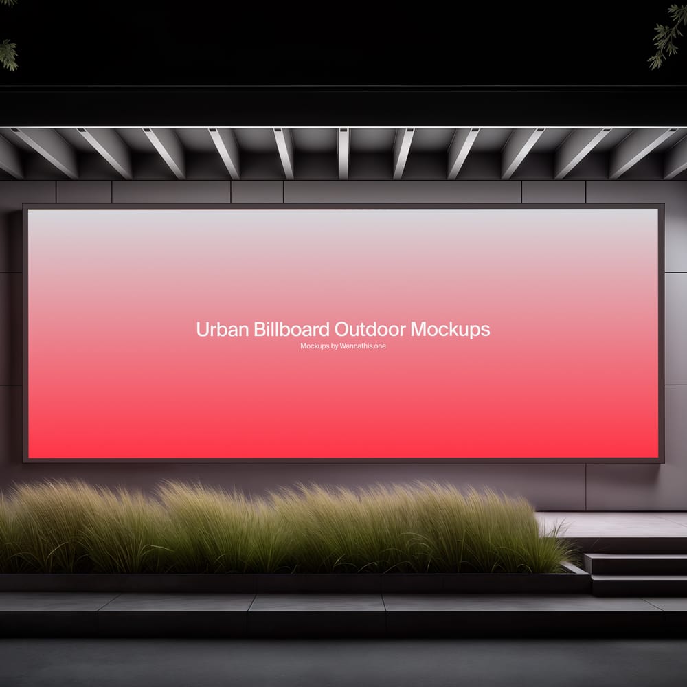 Free Urban Night Cinematic Billboard Mockup PSD