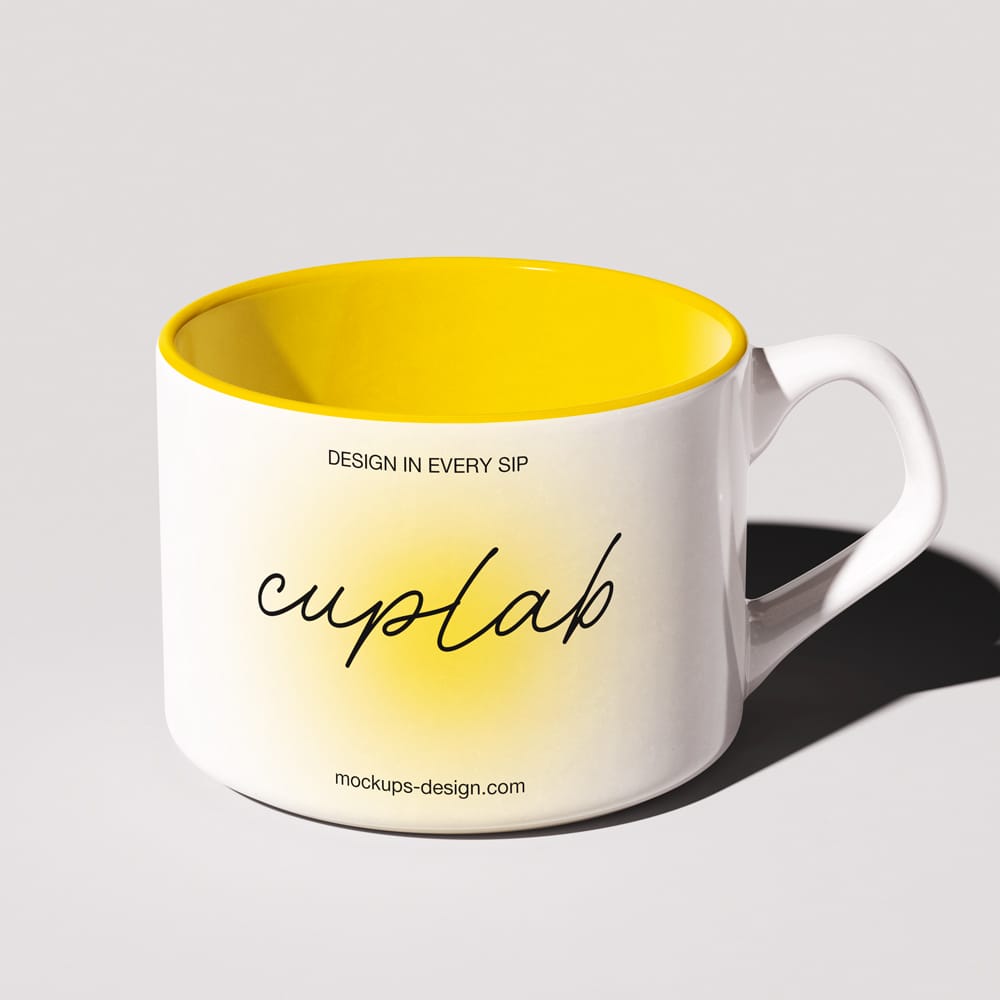 Free Wide Ceramic Coffee Cup Mockup PSD