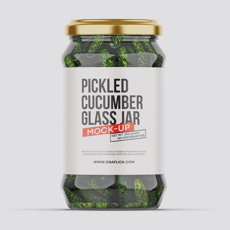 Glass Jar With Cucumber Pickle Mockup PSD