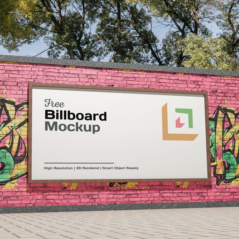 Graffiti Wall Mounted Billboard Mockup PSD