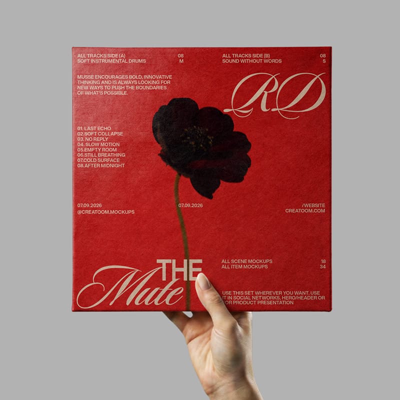 Hand Holding Vinyl Record Cover Mockup Front View PSD