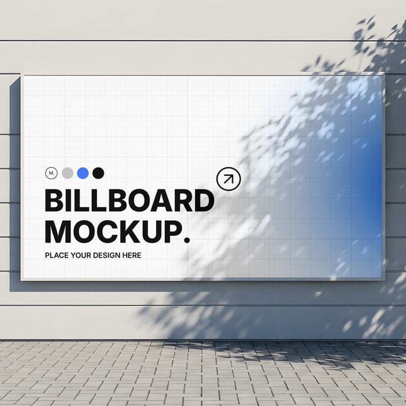 Horizontal Billboard Mockup on Modern Wall PSD