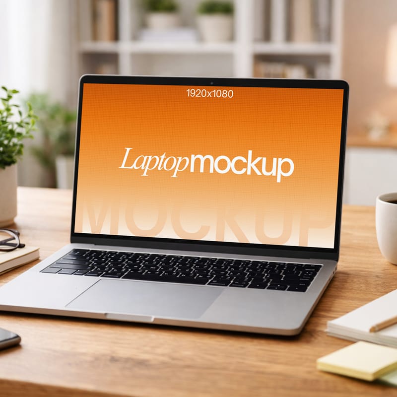 Laptop Mockup on Desk PSD