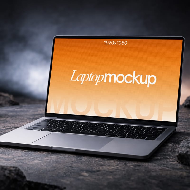 Laptop Mockup on Stone PSD