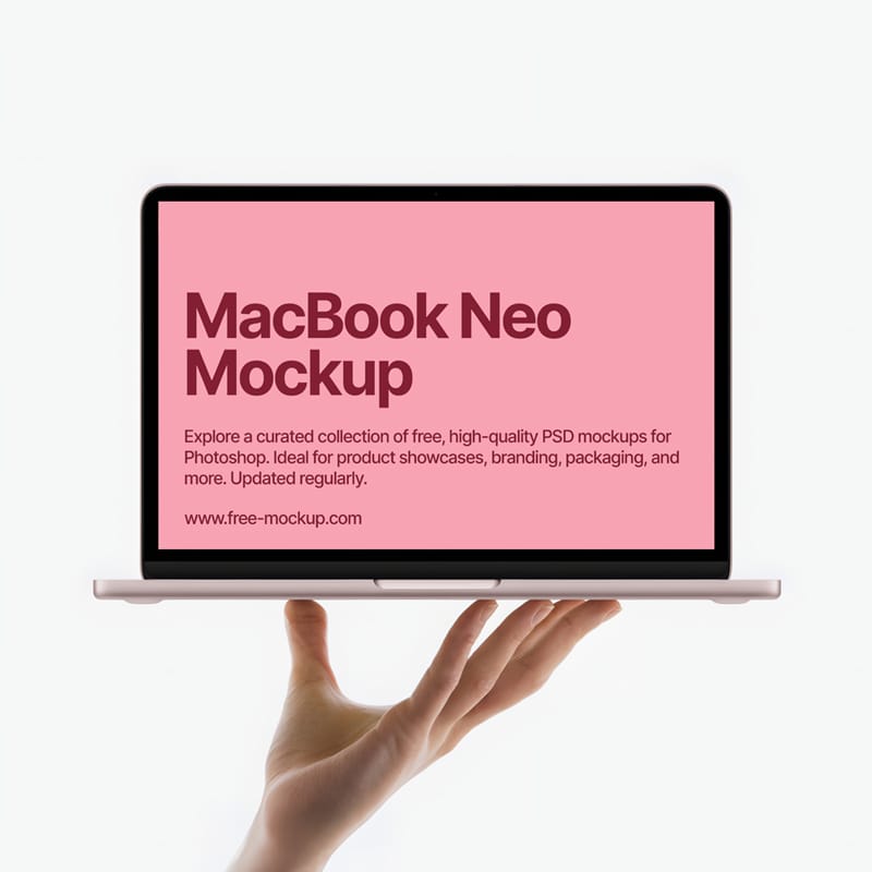 MacBook Neo Mockup in Hand PSD
