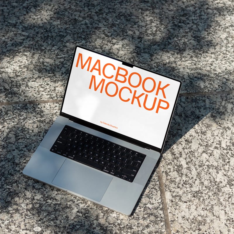 Macbook Pro Mockup on Stone Courtyard PSD
