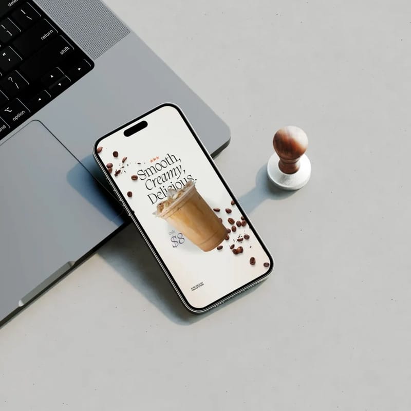 Minimal iPhone 17 Mockup with Laptop PSD