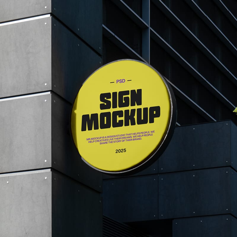 Modern Cafe Circle Sign Mockup PSD