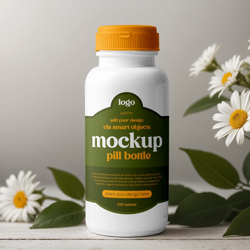 Natural Pill Bottle Mockup PSD