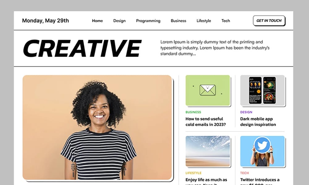 Neobrutalism Magazine Figma Template showing editorial layout