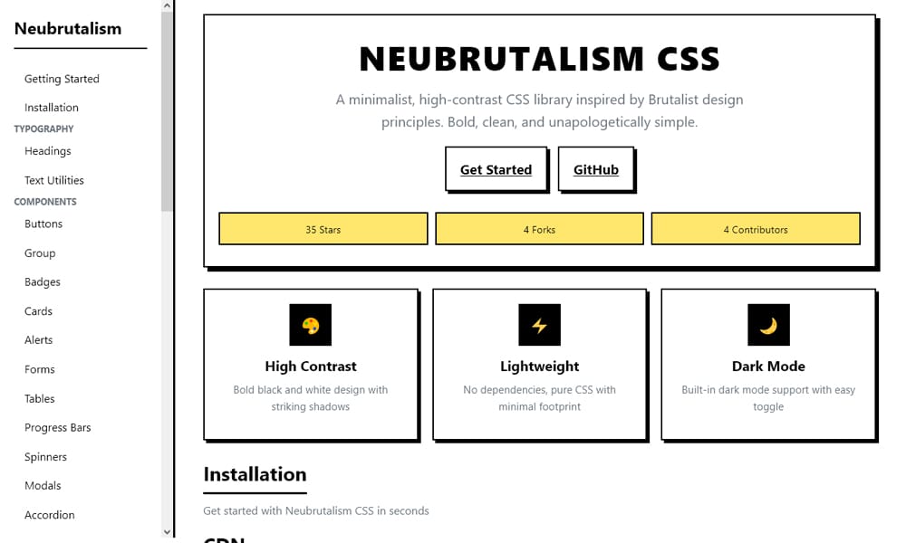 Neubrutalism Minimalist CSS Library