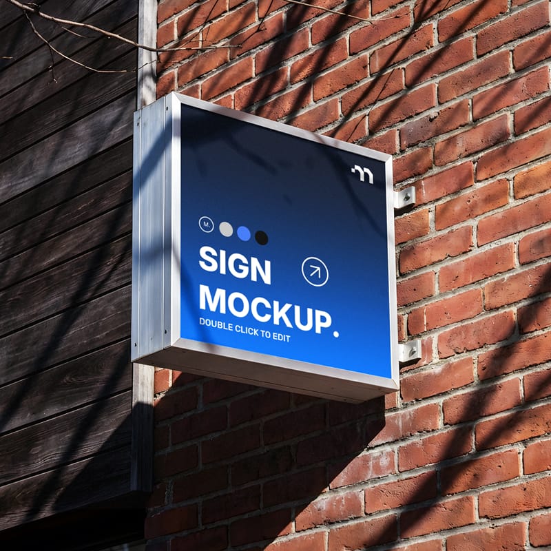 Outdoor Square Wall Sign Mockup PSD
