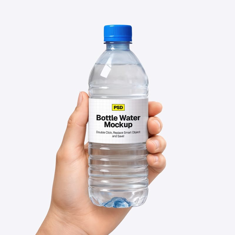 Plastic Water Bottle in Hand Mockup PSD