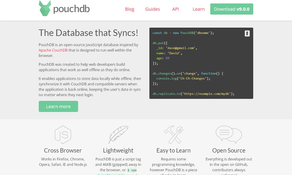 PouchDB sync diagram showing bidirectional replication with CouchDB