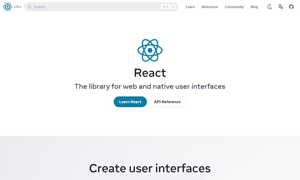React 19 interface showing component tree and concurrent rendering features