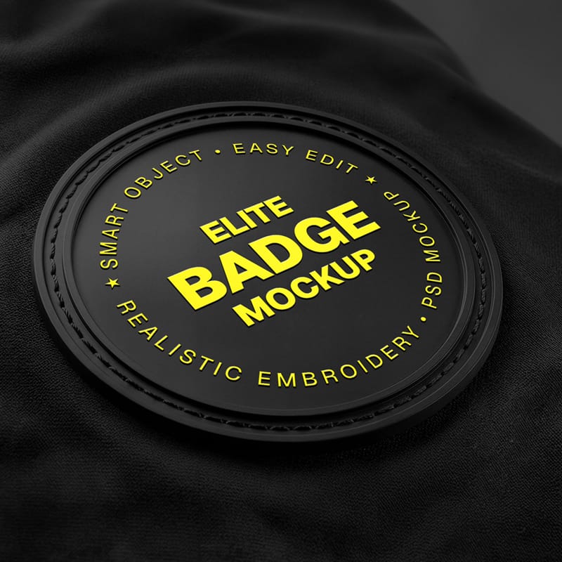 Round Badge Embroidery Mockup on Black Fabric PSD