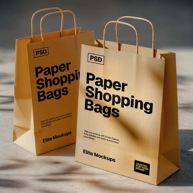 Two Paper Shopping Bags Mockup PSD