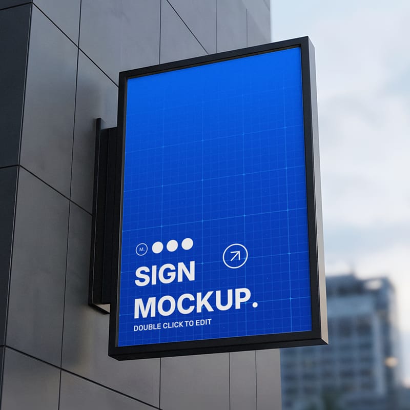 Vertical Wall Mounted Sign Mockup PSD