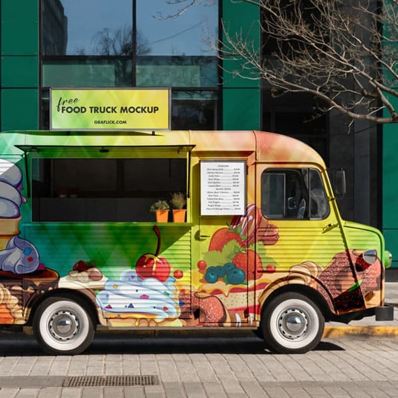 Vintage Food Truck Mockup PSD