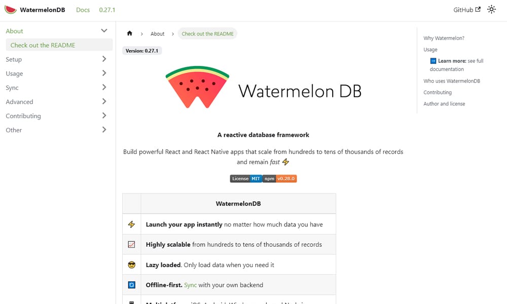 WatermelonDB schema definition showing React Native offline database setup