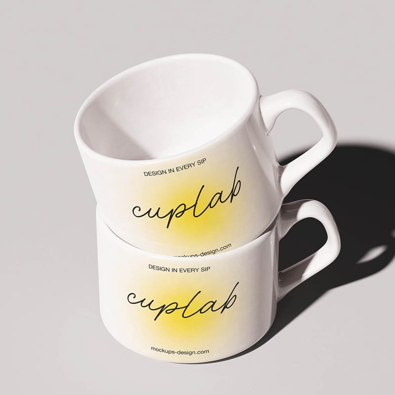 Wide Ceramic Coffee Cup Mockup PSD