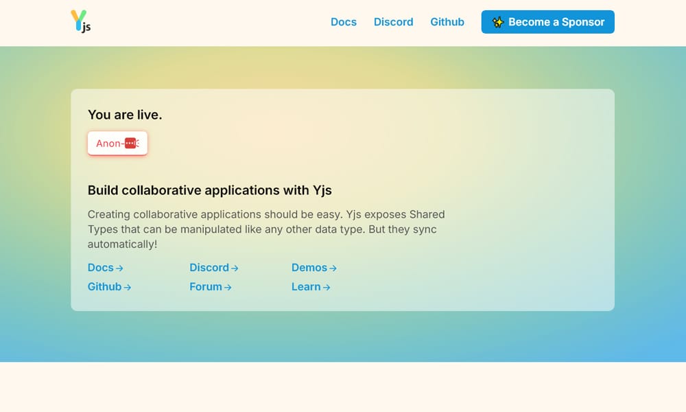 Yjs CRDT architecture showing collaborative document editing with conflict-free merging