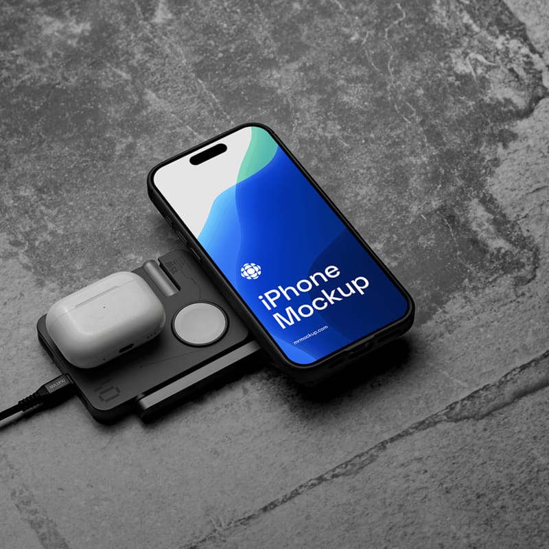 iPhone Pro Attached to Charger Mockup PSD