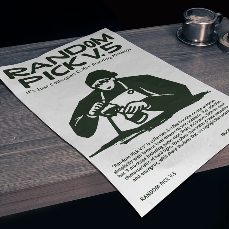 A4 Poster Mockup on Coffee Shop Counter PSD