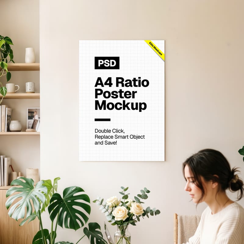 A4 Ratio Poster Mockup in Luxury Lobby Interior PSD