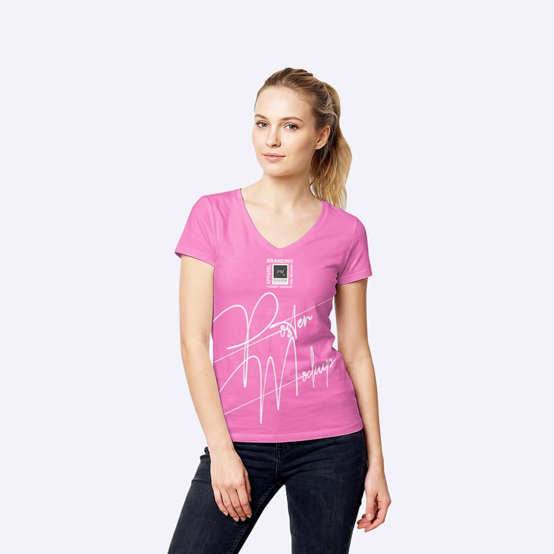 Apparel Branding Girl Wearing T-Shirt Mockup PSD