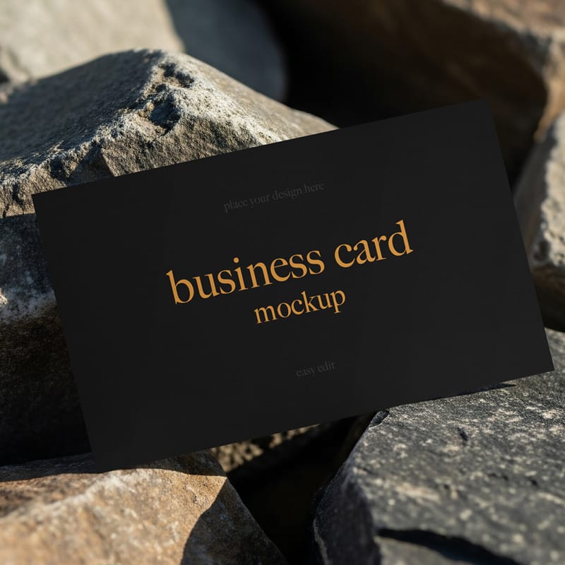 Black Business Card on Stone Mockup PSD