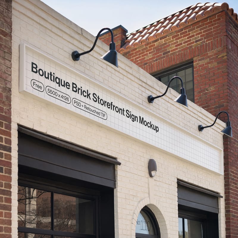 Boutique Brick Storefront Sign Mockup PSD
