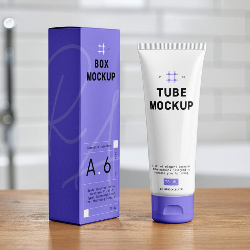 Box and Cosmetic Tube Mockup PSD