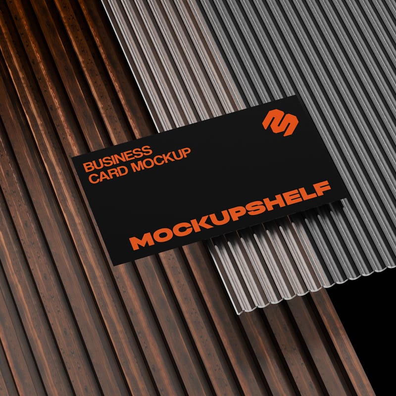 Business Card Mockup with Fluted Glass Overlay PSD