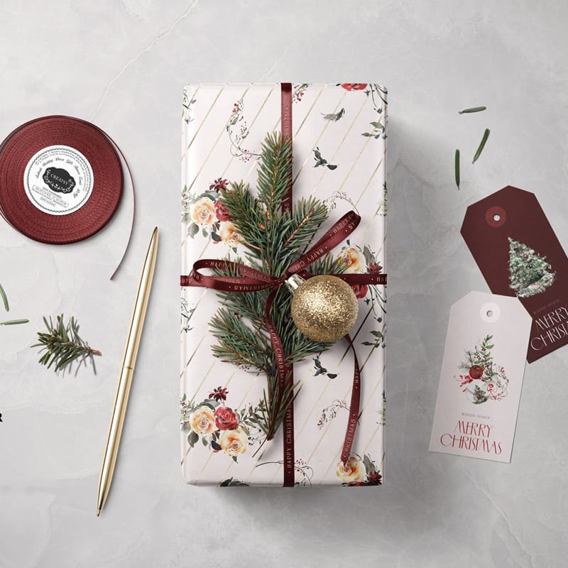 Christmas Gift Wrapping Paper Packaging Mockup PSD