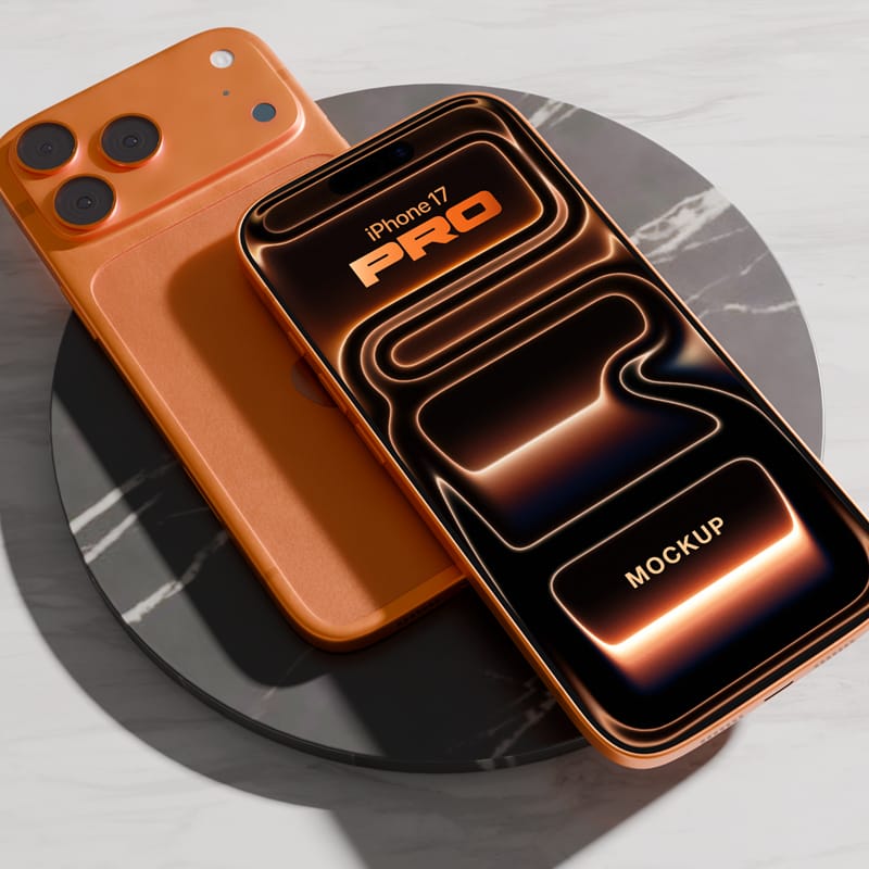 Cosmic Orange iPhone 17 Pro Max Mockup PSD