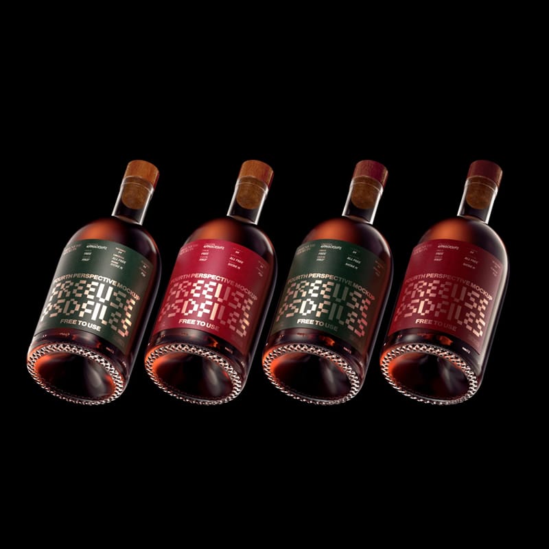 Floating Spirit Glass Bottle Mockup PSD