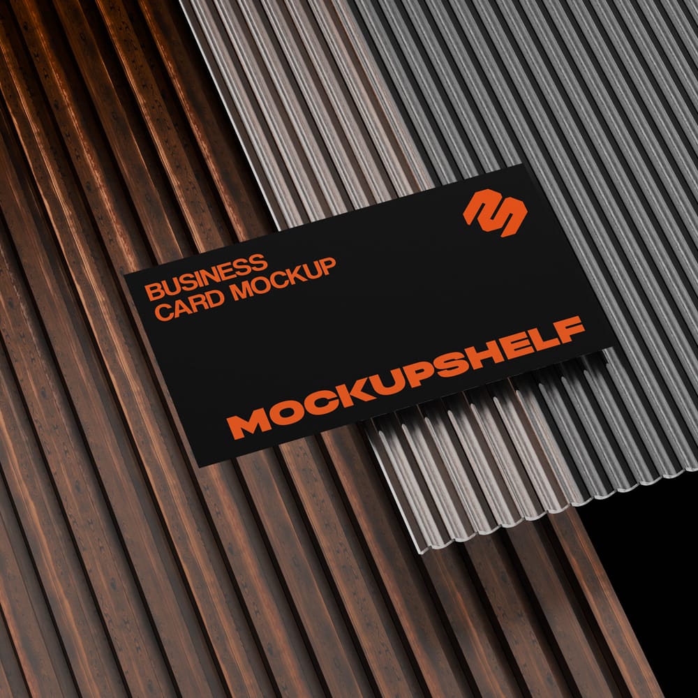 Free Business Card Mockup with Fluted Glass Overlay PSD
