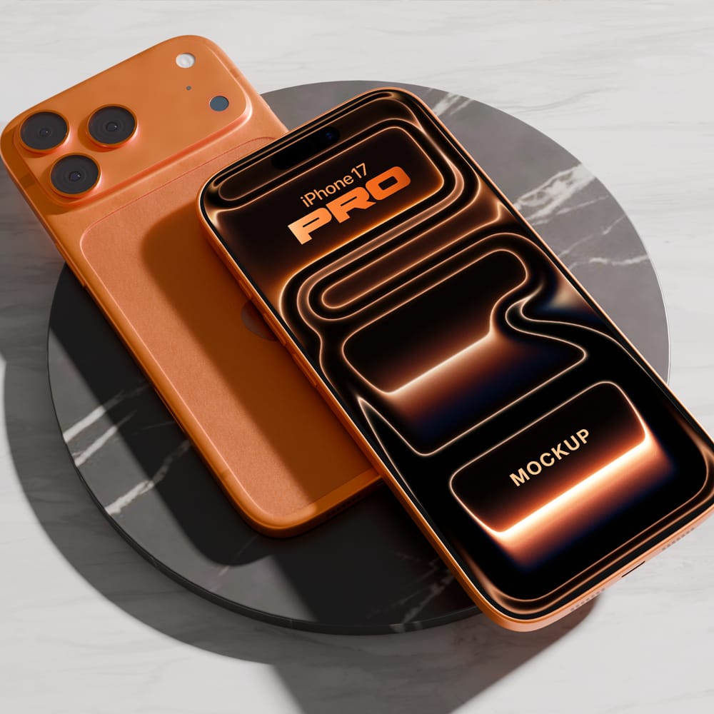 Free Cosmic Orange iPhone 17 Pro Max Mockup PSD