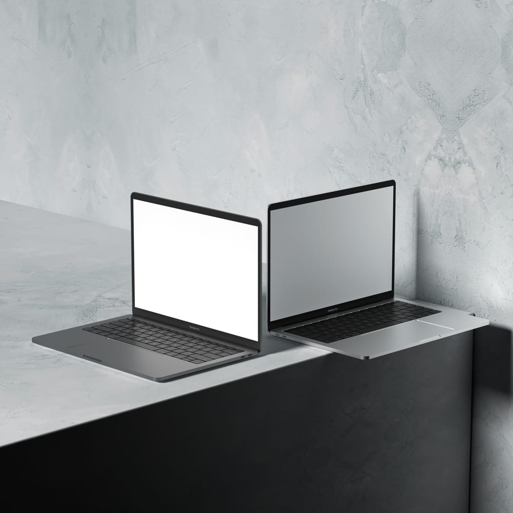 Free Dark MacBook Mockup Scene PSD