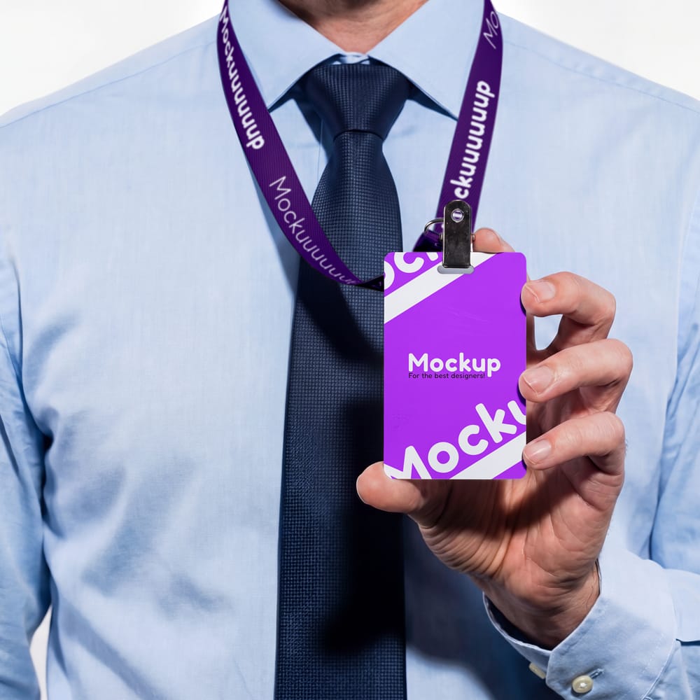Free Event Name Badge and Lanyard Mockup PSD