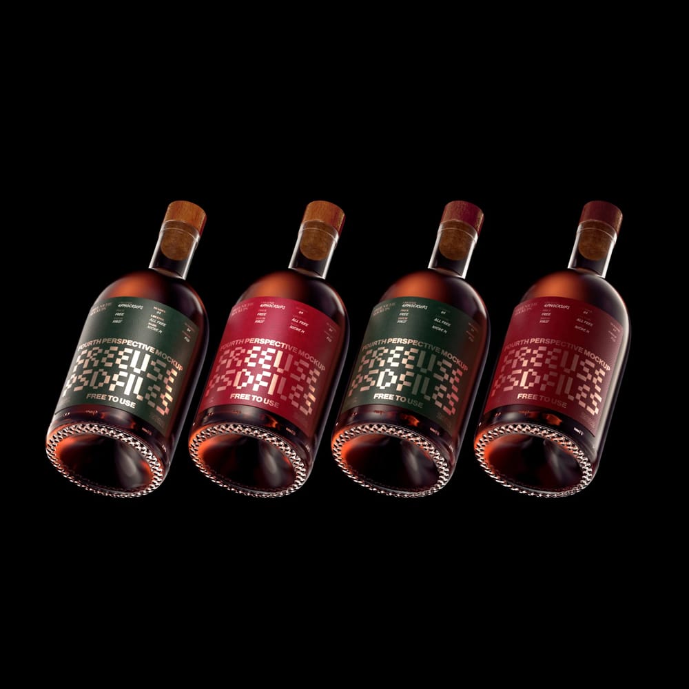 Free Floating Spirit Glass Bottle Mockup PSD