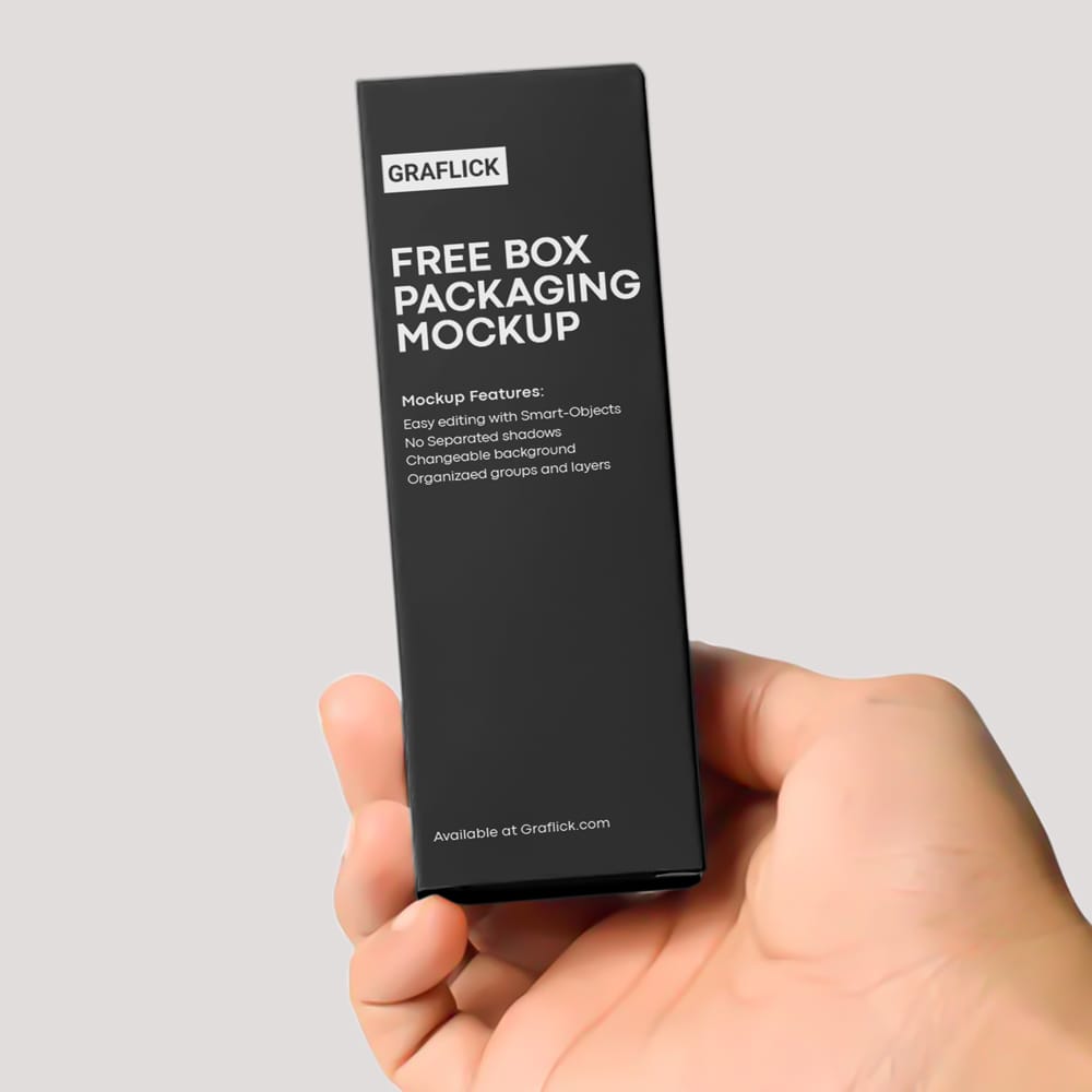 Free Hand Holding Cosmetic Box Mockup PSD